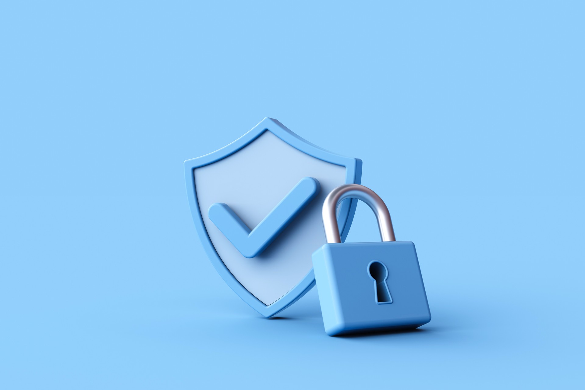 3d rendering of Security shield check mark with lock sign 3d rendering of Security shield check mark with lock sign