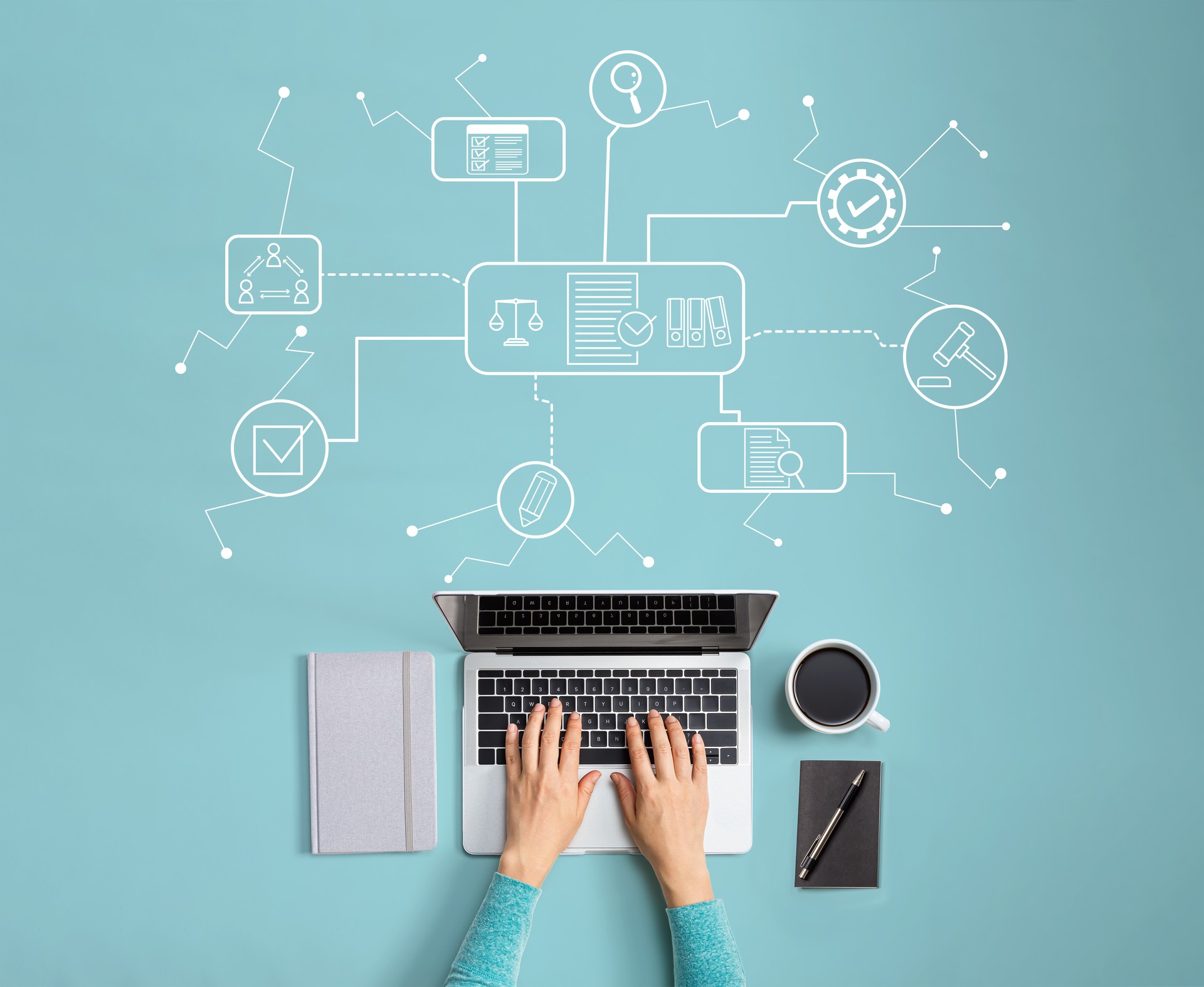 Compliance theme with person using laptop Compliance theme with person using laptop